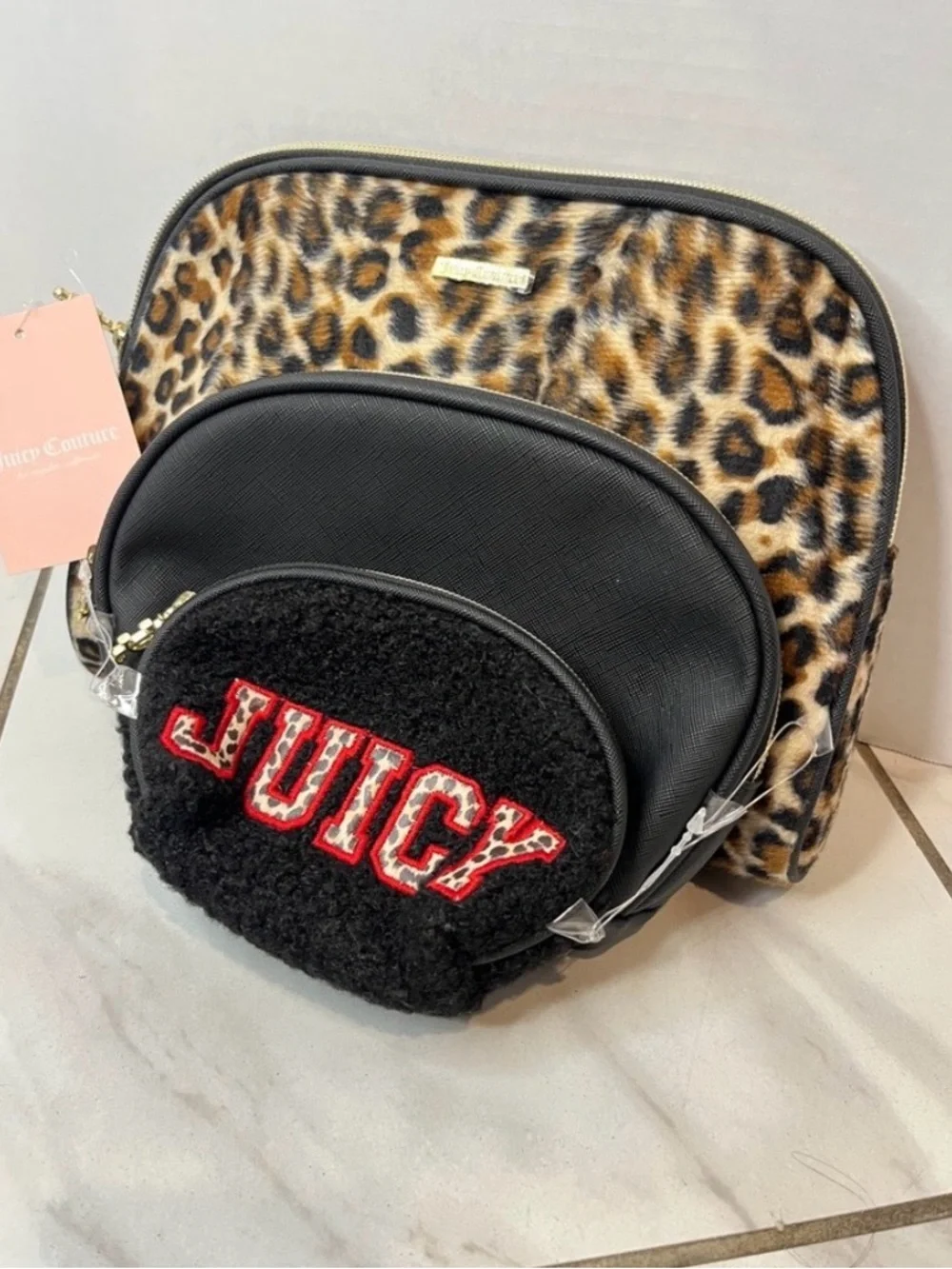 Juicy Couture Leopard, Black & Red Cosmetic Bag Trio *NEW w/ tags - Picture 3 of 8